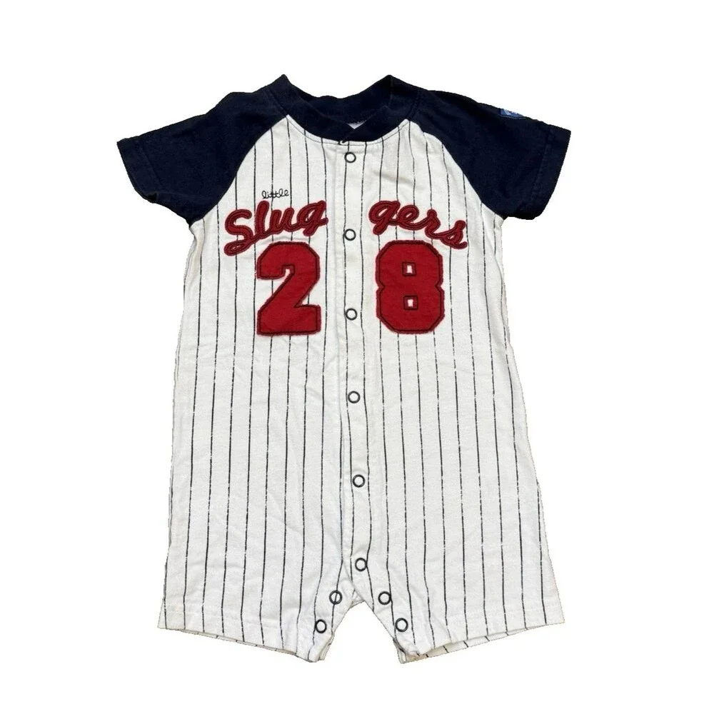 Carter's Boys18M Romper Little Sluggers Pinstripe One Piece Baseball 100% Cotton